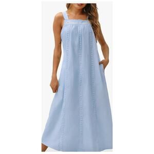 Sleeveless 100% Cotton Nightgown for Women Victorian Sleepwear with Pockets - S